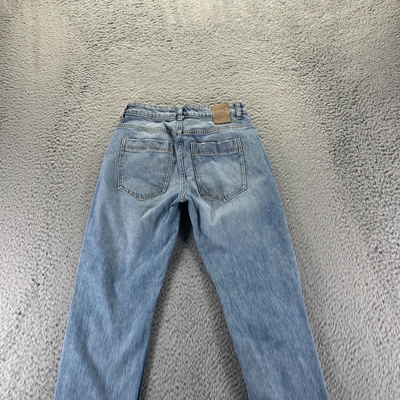 Zara Jeans Womens 0 Blue Denim Cotton Straight Faded Stretch Distressed Raw-Hem - Picture 7 of 11